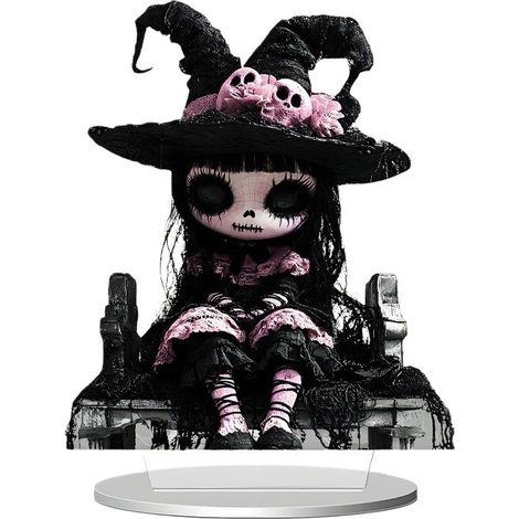 Décorations d'Halloween : Sorcière gothique, fleurs, figurine acrylique vierge, centre de table, 17 (1/3)