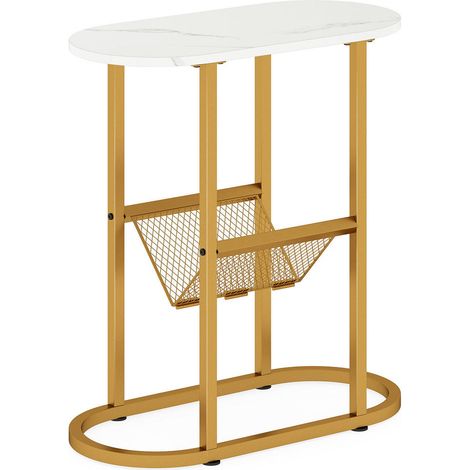 Pour salon ou chambre, table d'appoint facile à placer, bout de canapé avec tablette ovale et poche (1/5)