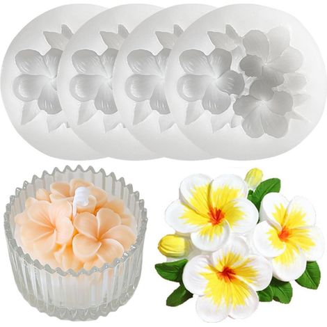 4x 3D Blumen Silikonformen für Kerzen, Seifen, Gips, Fondant