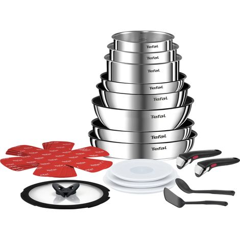 Tefal Ingenio - Set di pentole 20 pezzi, wok, pentole, coperchi, manici rimovibili, induzione, acciaio inossidabile, compatibile con lavastoviglie, 5 anni, Emotion L897SJ04 (1/3)