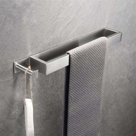Porte-Serviettes en Acier Inoxydable, Porte Serviette d'invités Auto-adhésif sans perçage, Porte-Serviettes de Bain adhésif avec Crochets pour Salle de Bain (40 cm, brossé) (1/5)