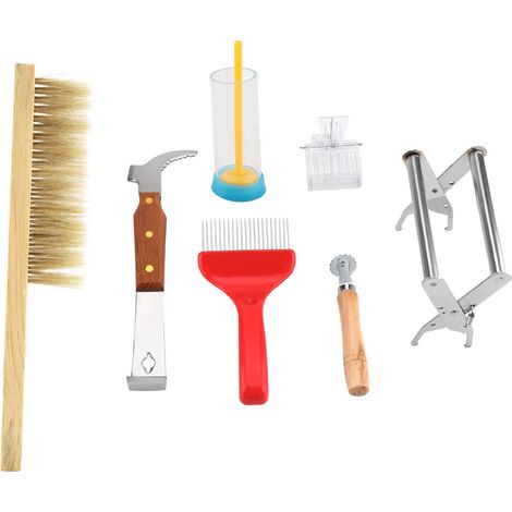 Kit De Démarrage De Fournitures D'apiculture,7 Pcs un Ensemble De Kits D'équipement D'apiculture, Kit D'outils Pour le Miel Avec Cadre, Comprenant une Brosse, une Cage De Marquage de la Reine, une Fo