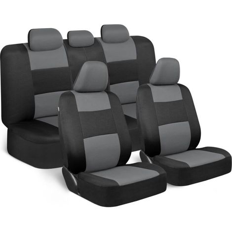 PolyPro Complete Car Seat Cover Set, Grey on Black – Separate Front and Rear Seat Covers, Easy Installation, Interior Fittings for Cars, Trucks, Vans and SUVs