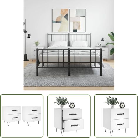 The Living Store Tables de chevet 2 pcs blanc 40x35x47,5 cm bois d’ingénierie - Table De Chevet - Meuble De Chambre - Armoire De Chevet - Commode - Design Moderne (1/5)