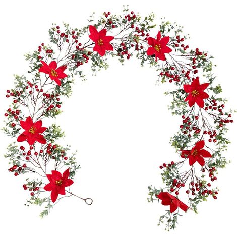 GARRYFIZH Guirlande artificielle de Noël - Algues, baies rouges et fleurs, modèle A05622 (1/5)