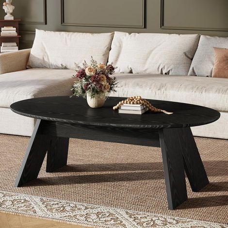 Tribesigns Oval Coffee Table, 120 cm Living Room Table, Modern Center Accent Furniture, Easy to Assembly, Black