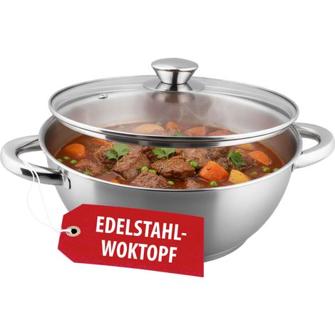 Wok Topf MagicHome Chloe, 26 cm, 5 Lit., mit Glasdeckel, Edelstahl