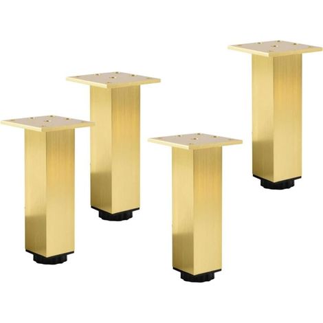 Pieds de meubles réglables , lot de 4, pieds de meubles en métal, pieds de support carrés pour armoire de salle de bain, capacité de charge 400 kg, hauteur 25 cm, réglables sur 18 mm - Or brossé (1/4)