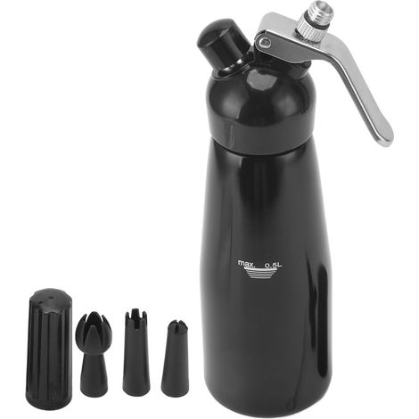 Sahnesiphon aus Aluminium, Edelstahl und Kunststoff, 500 ml, mit drei Aufsätzen, zum Kochen und für Desserts. (1/5)