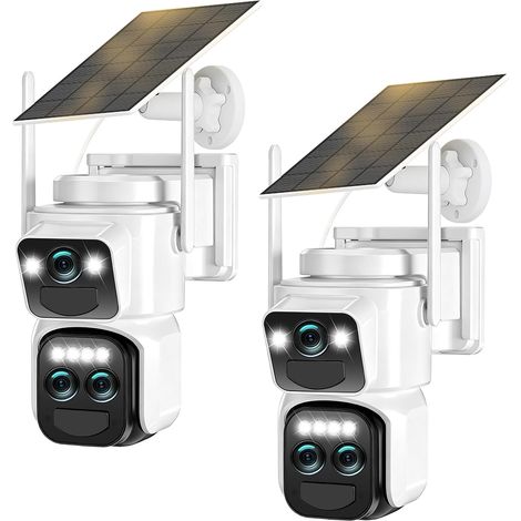 4K Caméra de Surveillance WiFi Extérieure sans Fil,10X Triple Objectif Camera Extérieur Solaire avec Panneau,Vision Nocturne,Alarme,Batterie,Audio Bidirectionnel,Suivi Automatique,IP66,355° PTZ,2 Pack (1/5)