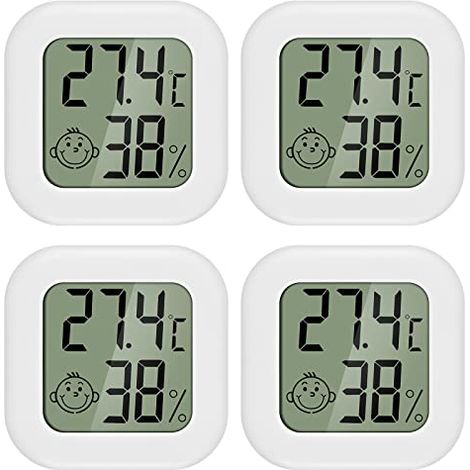 Lot 4 Thermomètres-Hygromètres Mini LCD, Intérieur, Précis, Bébé Senior Bureau Cave Vin, Autocollant, Ventouse (1/5)