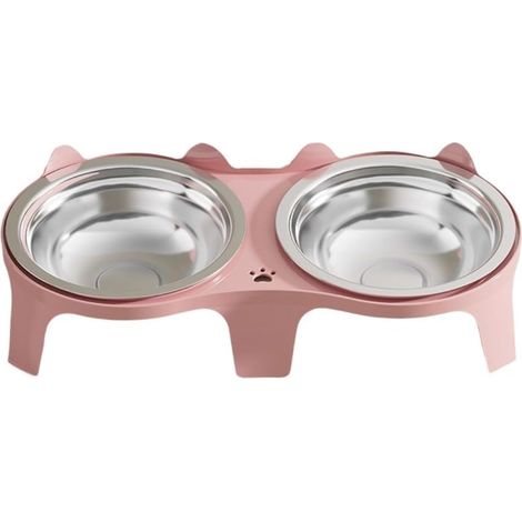 Gamelle double en acier inoxydable pour animal domestique, grande capacité, anti-basculement, base antidérapante, gamelle anti-basculement pour chien (rose) (1/5)