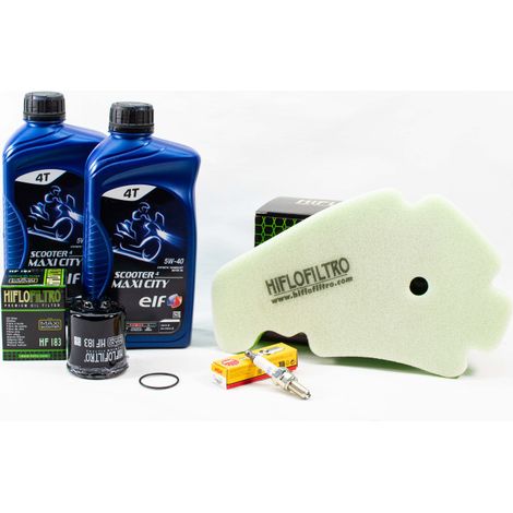 Kit Révision Filtres Bougies pour PIAGGIO MP3 300 LT ie Sport de 2009 à 2014 - ELF SCOOTER 4 MAXI CITY 5w40 2L