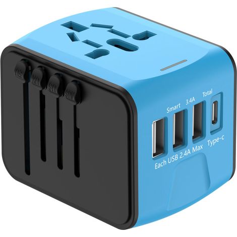 Universal International Travel Adapter with 3 USB and 1 Type C, 1500W, France Plug to USA Canada UK EU Australia China Japan