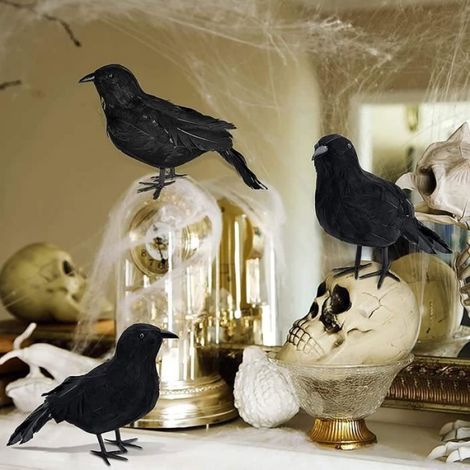 Décoration Corbeau Noir 2 Pièces Halloween Corbeau Noir Corbeau à Plumes Noires d'halloween Corbeau Artif DECORATION DE FETE MURALE (1/2)