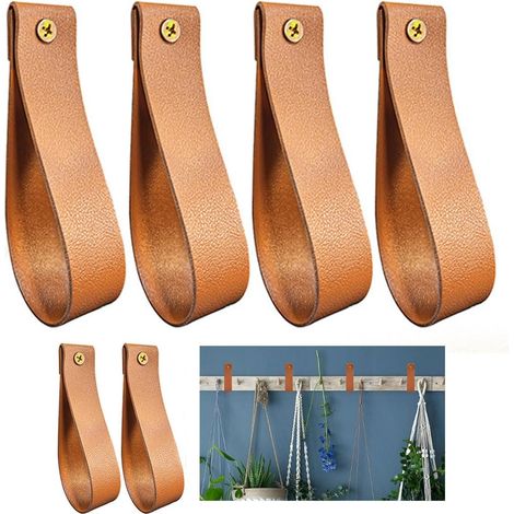 Lot de 6 crochets muraux en cuir synthétique pour tringle à rideaux à suspendre à la maison (1/5)