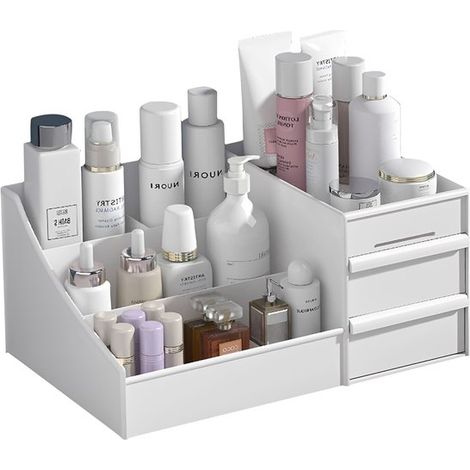 Boîtes de rangement pour plan de travail - Boîtes de rangement avec tiroirs - Étagères - Convient pour la salle de bain et la chambre - Plastique - Blanc (1/5)