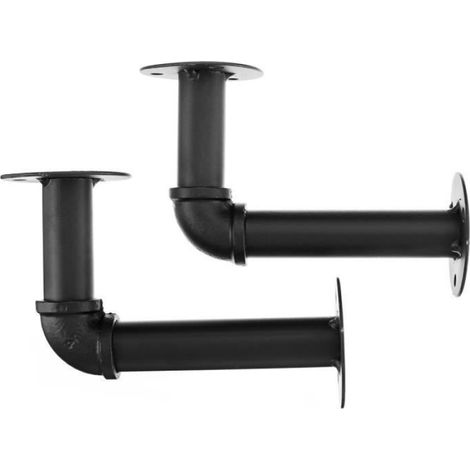 Support Mural Étagère - Fer Noir Mat - 9,5 x 15 cm - Pour Installation Murale Industrielle - 2 Pièces (1/4)