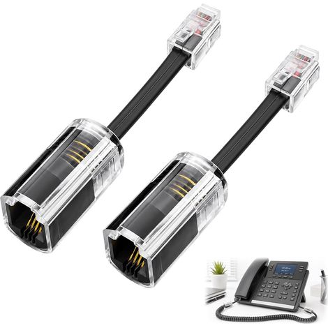 2 Pieces Adaptateur Pivotant RJ9 4P4C 360° Cordon Telephonique Demelant Anti Enchevetrement Cable Combiné Telephone Fixe Accessoire Bureau Maison Rotatif Anti Torsion Pour Usage Quotidien (1/5)