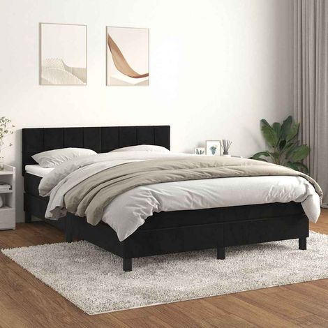 Sommier à lattes de lit avec matelas Noir 140x190 cm Velours (1/5)