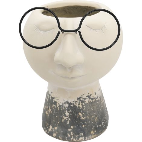 Vimin Box Testa Portafiori con Occhiali H 20 Cm L 17,5 cm L 15 Cm Beige