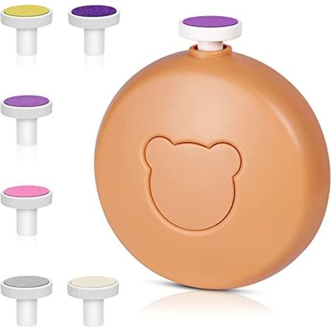 Coupe-ongles bébé électrique 6 en 1, set manucure à piles, lime et polissoir pour bébé - Orange (piles non incluses)