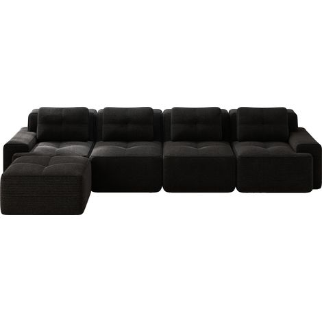 Sofá modular en pana negra con chaise longue en L 4 plazas asiento profundo sin montaje HOMVRA (1/5)