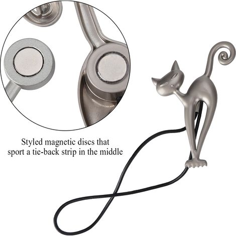 Attache magnétique pour rideau en forme de chat - Clip magnétique avec ressort flexible en coton argenté 40 cm (2 pièces) (1/5)