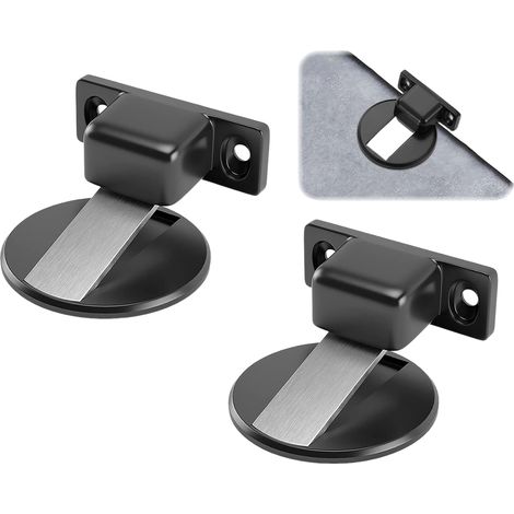 Lot de 2 butées de porte magnétiques en métal avec vis pour cuisine, chambre et bureau (noir) (1/5)