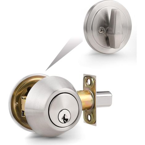 Deadbolt with Key, Cylinder Deadbolt Lockset, Front Entrance Deadbolt Lock, Security Single Deadnolt with Turn Lock, 1 Pack Brushed Nickel (1/5)