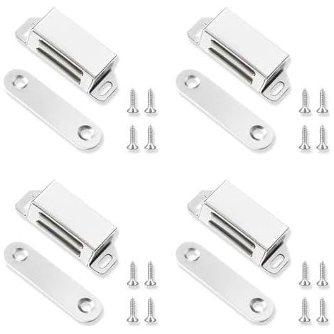 Aimant Porte Placard 4 Pack Argent Fermeture Magnétique Puissante pour Armoire Tiroir Volet Coulissant Loquet de Fixation (1/5)