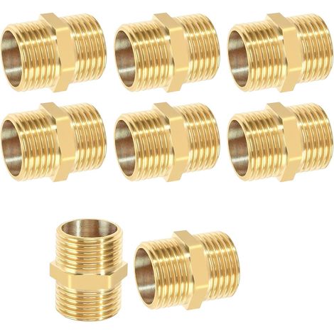 Lot de 8 doubles 1/2" (diamètre 20 mm) - Filetage extérieur hexagonal - Raccord fileté pour chauffage, installation d'eau potable, sanitaire, installation de tuyaux et projets de bricolage (1/5)