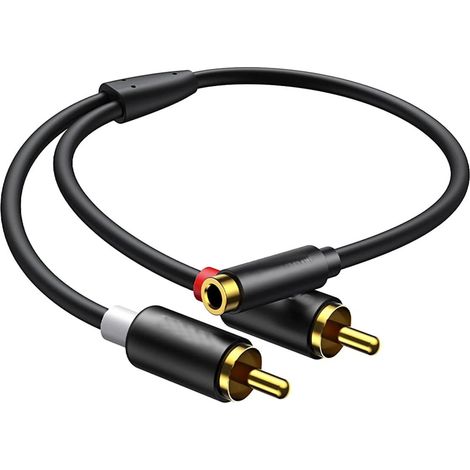 Câble Adaptateur Audio Stéréo Aux Jack 3.5mm Femelle Vers 2xrca Mâle 15cm Rca-a01 (1/4)