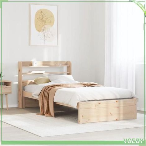 Cadre de lit avec tête de lit - 3306720 - 75x190 cm - Bois de pin massif - Avec étagères de rangement (1/5)