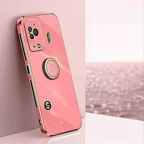 Coque de téléphone Xiaomi Black Shark 5 en TPU - Finition électroplaquée 6D, support anneau, Rouge aubépine (1/2)