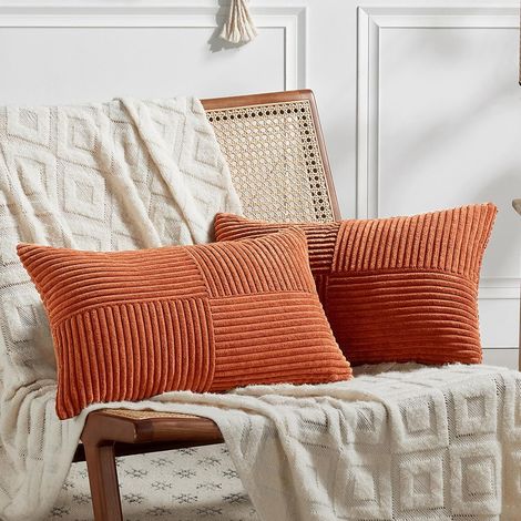 Juego de 2 fundas de cojín estilo boho de 76 x 127 cm, color caramelo, con estampado de cruz. Fundas de cojín decorativas de pana, fundas de almohada modernas y acogedoras para sofá, dormitorio, silla (1/5)