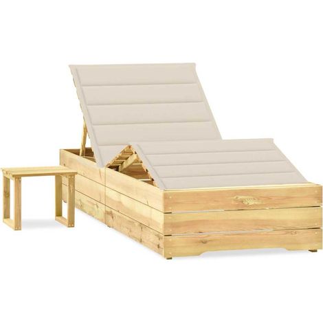 vidaXL Tumbona de jardín con mesa y cojín de madera de pino impregnada (1/5)