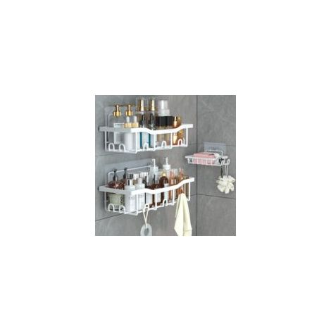 Lntyq Douche sans Percage, Rangement Salle de bain Lot de 3,Etagere Salle De Bain Sans Percage Etagere De Douche Salle De Bain Accessoire (Blanc)
