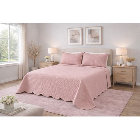 Copriletto Trapuntato Venezia Matrimoniale 250x250 Rosa – Microfibra Manopesca, Trapuntatura Quadretti, 100 g/m², Bordo a Onde (1/4)