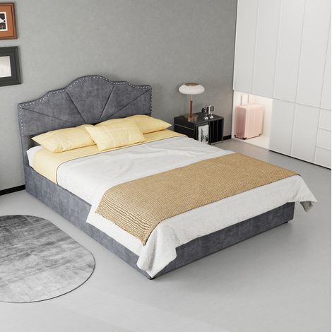 Letto contenitore 140x200 cm grigio in tessuto e metallo con materasso – MEUBLIV (1/5)