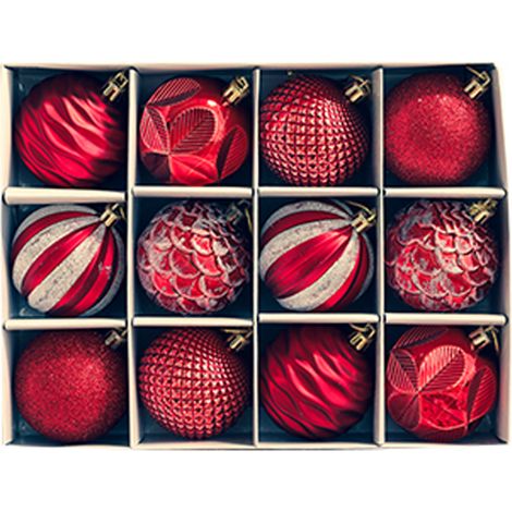 Bola De Navidad - Adorno Para Árbol De Navidad - 12 Unidades - 6 Diseños - 6 Cm - Plástico Resistente - Ideal Para Hogar Y Eventos (1/5)