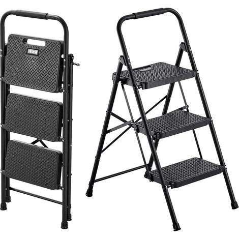 Structure Acier Escabeau Pliant 3 Marches avec Larges Marches Antidérapantes pour Cuisine et Bureau, Charge Maximale 272 kg (1/5)