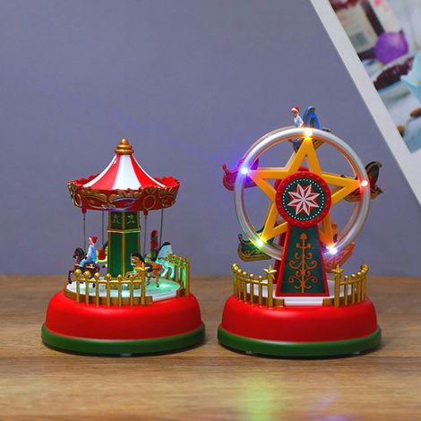 Mini boîte à musique de Noël, carrousel musical lumineux, grande roue animée, cadeau de Noël romantique, décoration de bureau (1/3)