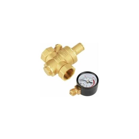 DN20 Réducteur de pression d'eau réglable en laiton avec manomètre manomètre, réducteur de pression d'eau réglable en laiton (DN20) (1/4)