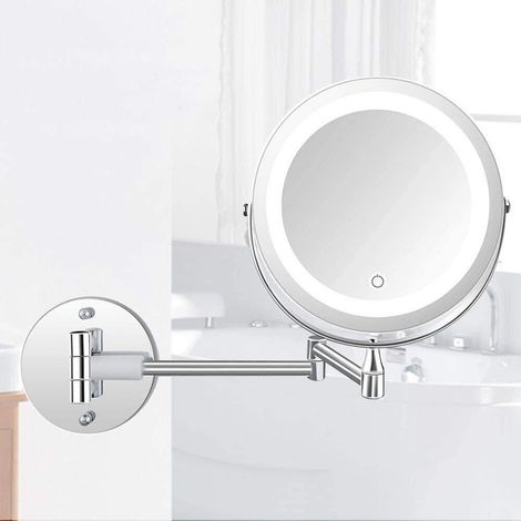 [Miroir de maquillage LED] Miroir mural lumineux avec grossissement 10x, 3 modes de couleur, grossissement 1x/10x, chargement USB, écran tactile, rotation à 360°. (1/4)