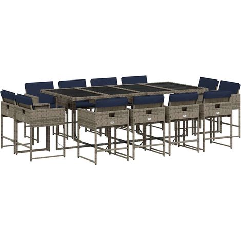 Maison Exclusive - 13-teiliges Garten-Ess-Set mit Kissen, grau, P (1/5)