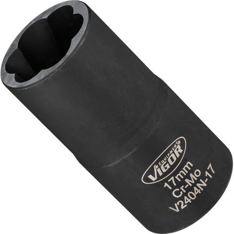 VIGOR Spiralnutenausdreher-Einsatz, 1/2 (12,5 mm) Vierkant hohl, Außen Schraubenausdreher Profil, SW 17 mm (1/4)