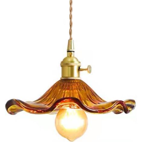 Suspension avec abat-jour en verre en forme de feuille de lotus, style industriel vintage E27, lampe suspendue de plafond, ferme, salle à manger, îlot de cuisine, lustre (Ambre) (1/5)