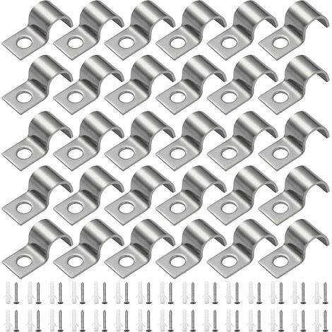 30 Pièces Attache de Fixation en U pour Tube Collier de Serrage Collier de Fixation en U Inox 304 Collier de Fixation Ø 10mm à Trou Unique avec Vis pour La Fixations de Câbles,Tuyaux (1/5)