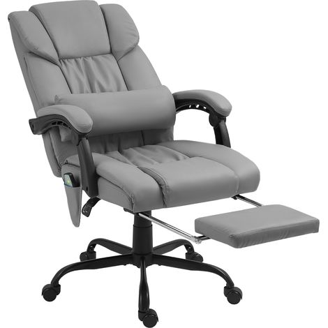Fauteuil de bureau massant avec repose-pieds, hauteur ajustable, dossier inclinable, télécommande filaire, rotation 360°. (1/5)